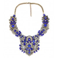 Sapphire Crystal Encrusted Antique Gold Statement Necklace
